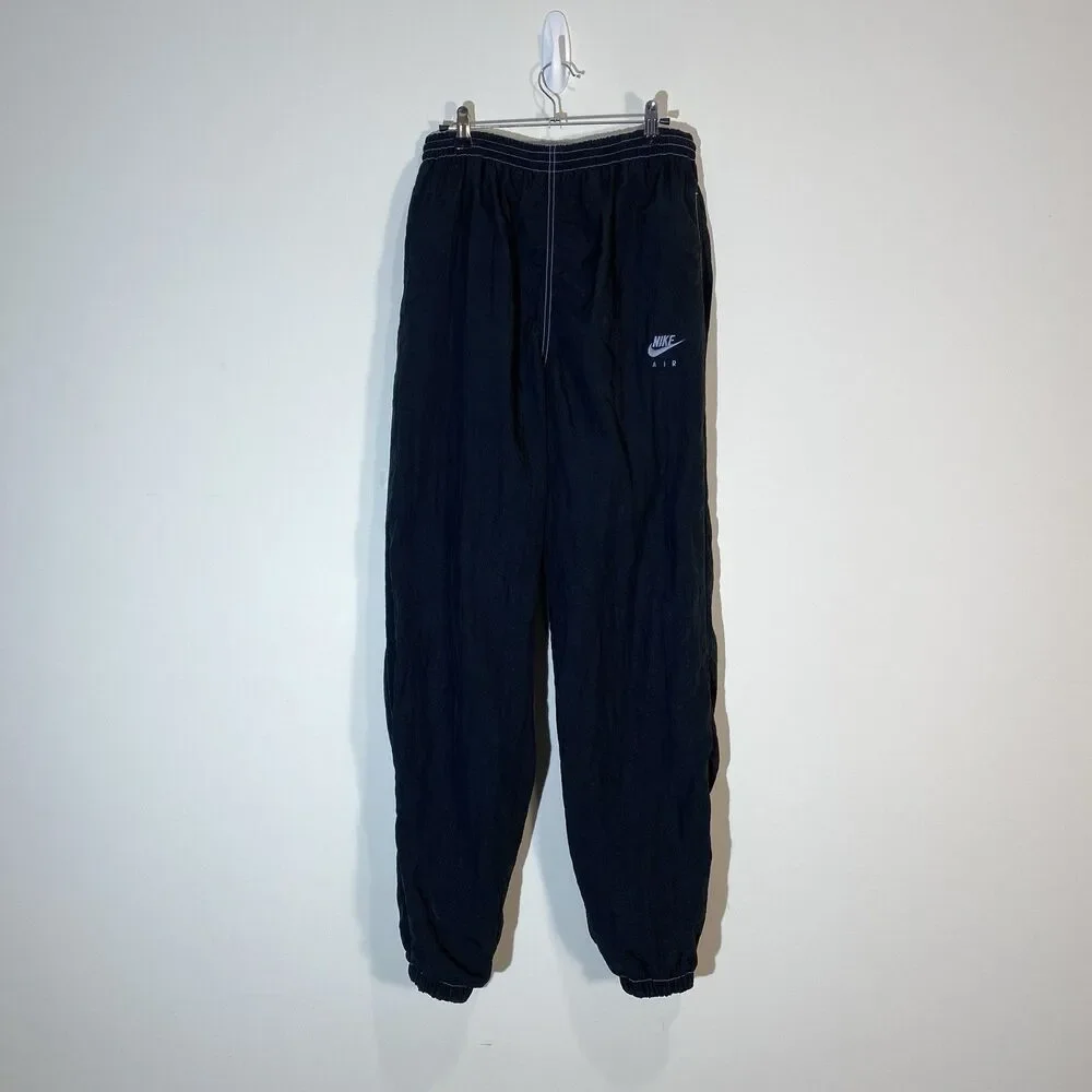 Nike Windbreaker Track Pants Men Large Black Ankle Zip Lined Baggy